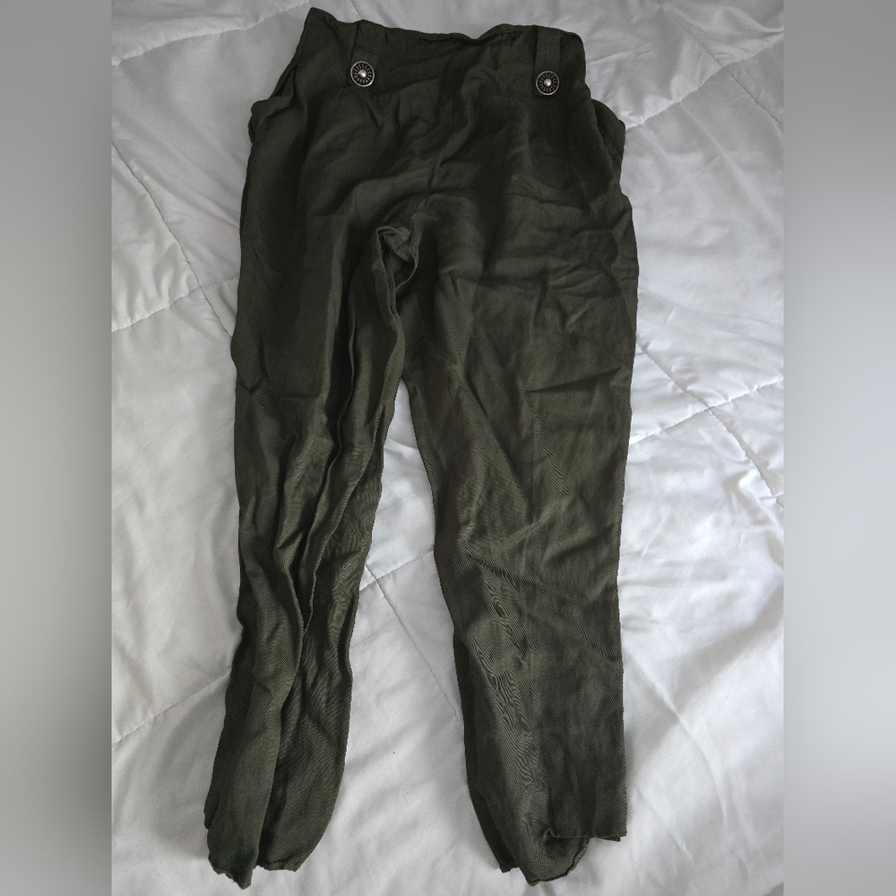 Uterque Straight Trousers Olive Green Made in Spain - Picture 4 of 15